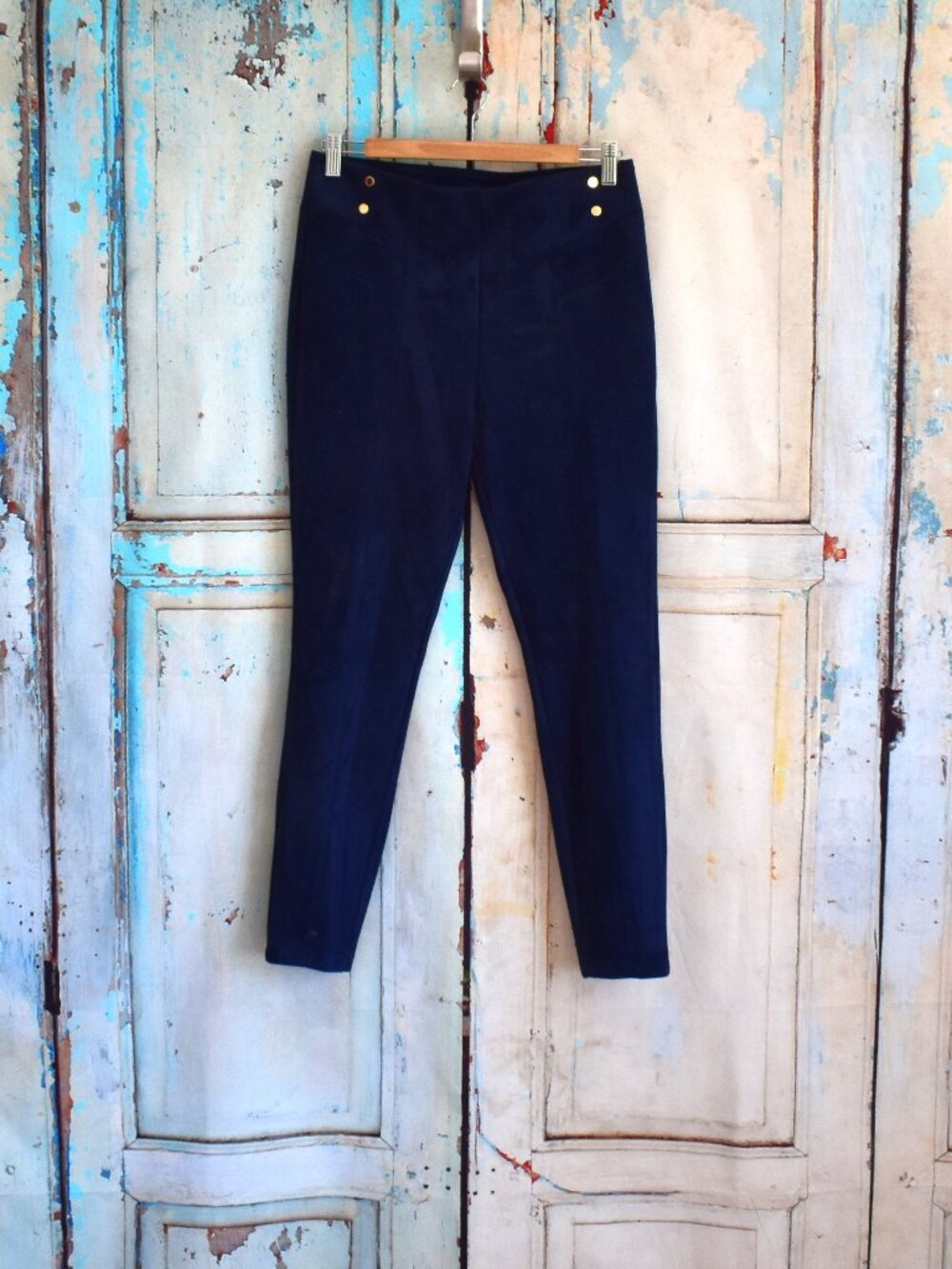 Women's Andrew Marc Faux Suede Pull-On Pants Stretch High Rise SMALL Blue